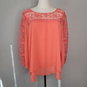 Eyelet Chiffon Coral Peach Blouse Whimsy Cottage Office Coastal Boho Maurices L